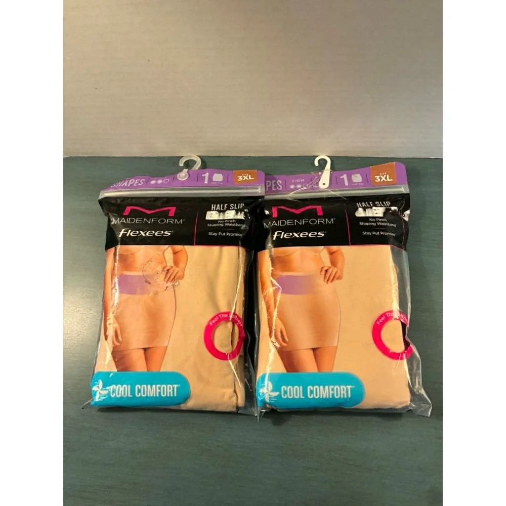 2pk Maidenform Flexees Half Slip 8184 Firm Control Shaping Beige Nude 3XL NEW
